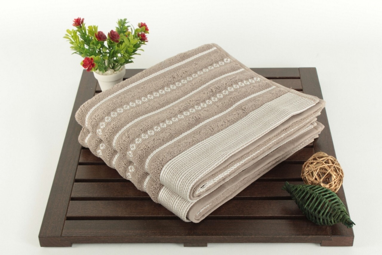 Set 2 prosoape de maini 50x90 cm, 100% bumbac, Saheser, Bombeli, gri - imagine 3